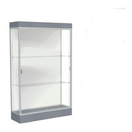 Waddell Display Case Of Ghent Edge Lighted Floor Case, White Back, Satin Frame, 6" Carbon Mesh Base, 48"W x 76"H x 20"D 92LFWH-SN-CM